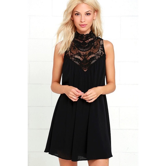 Lulus Dresses & Skirts - Black Lace Neck Swing Dress